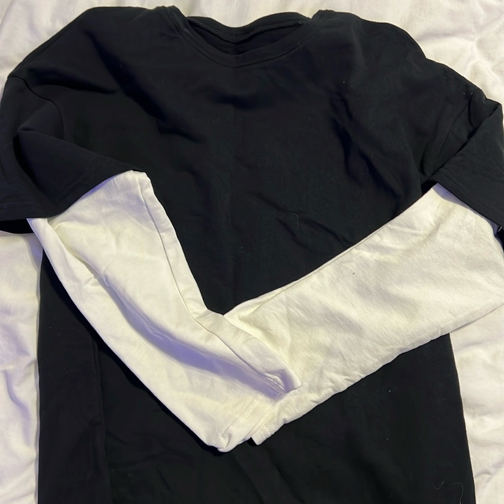plain black T-shirt with white long sleeves